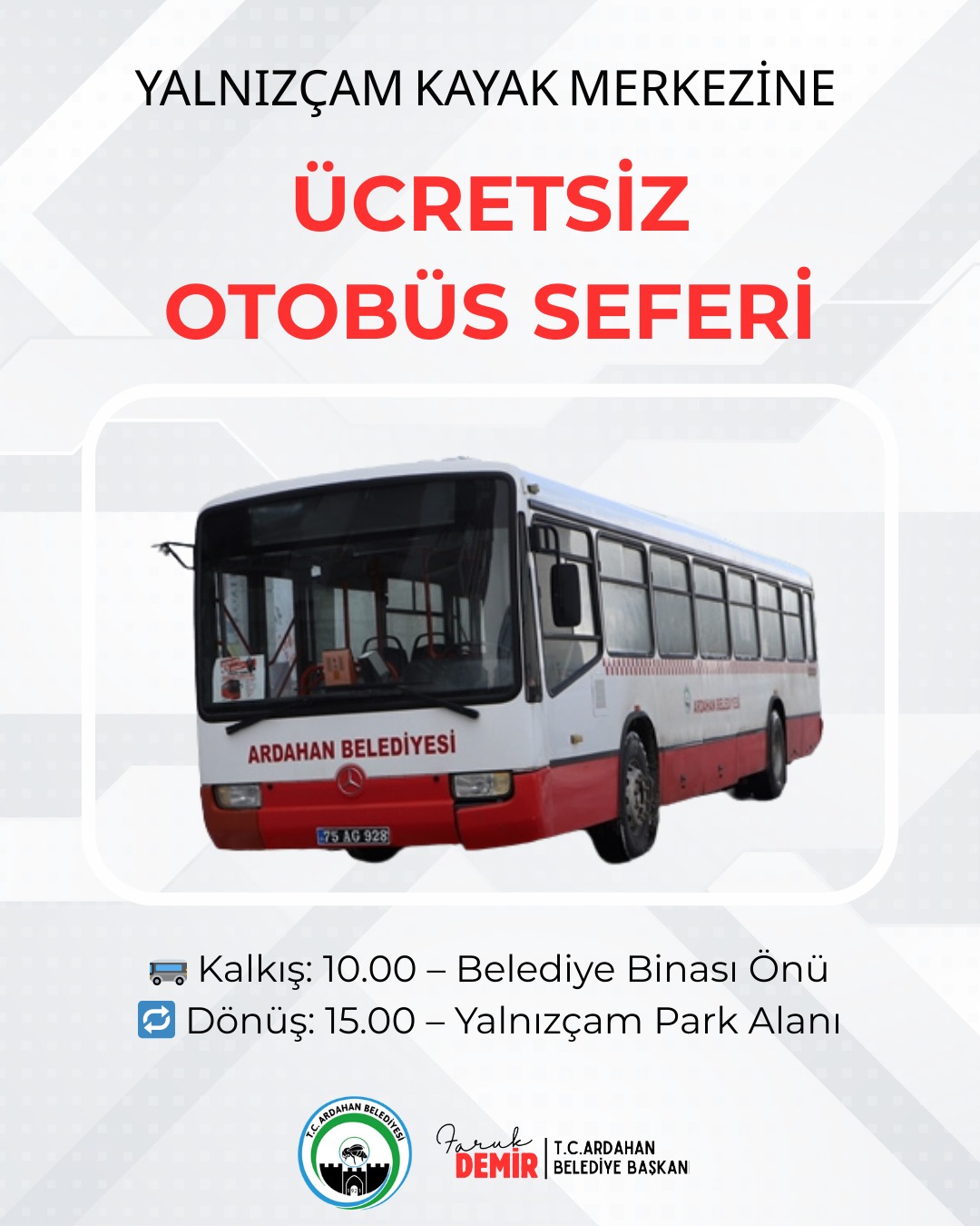 ARDAHAN BELEDİYESİ'NDEN YALNIZÇAM KAYAK MERKEZİ'NİN AÇILIŞI İÇİN ÜCRETSİZ OTOBÜS SEFERLERİ